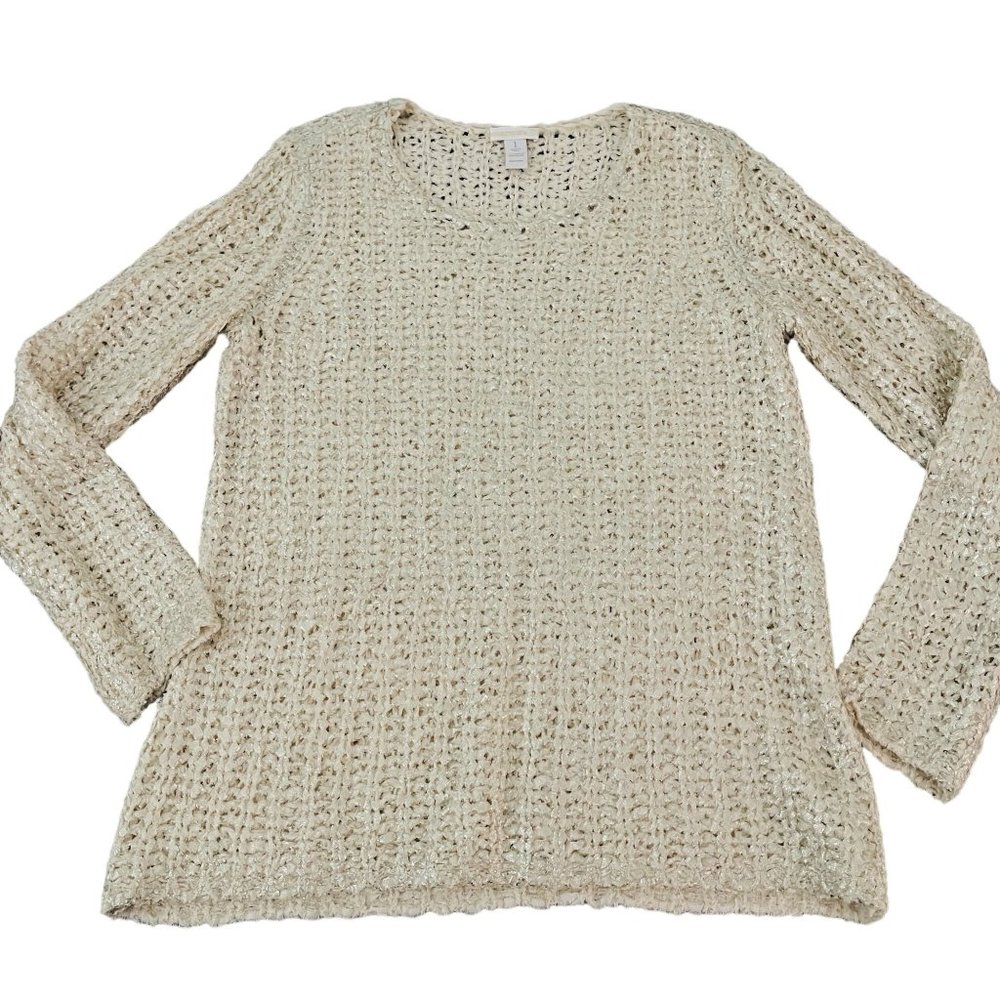 Chico's Women's Shimmering Knitted Tan Sweater Top, Size 1 (US S)